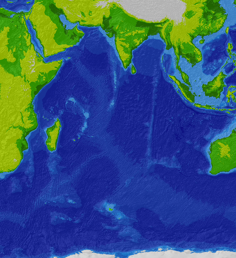 Topographisch-bathymetrische Karte des Indischen Ozeans
